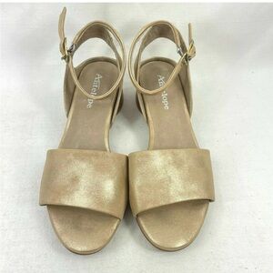 Antelope Metallic Gold Round Heel ankle strap sandal